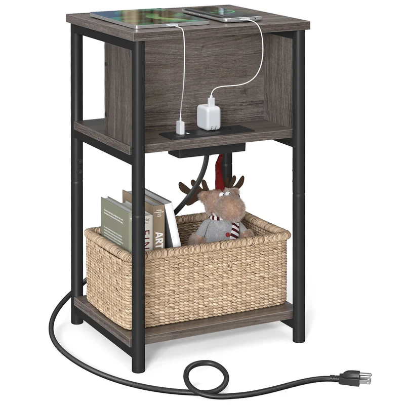 End Table Space Saving Table with 3 Open Tiers for Living Room Bedroom