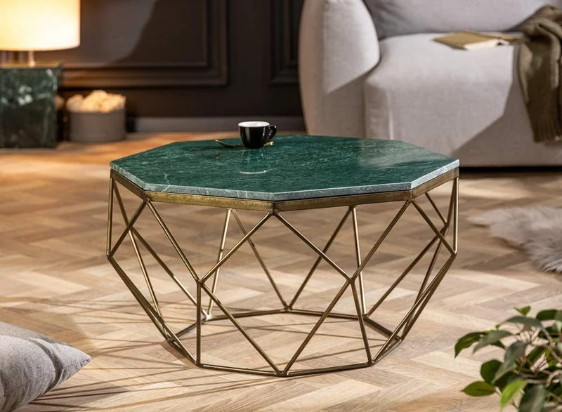 Exklusiver Couchtisch BIJOUX ca.70cm grün Marmor Metallgestell