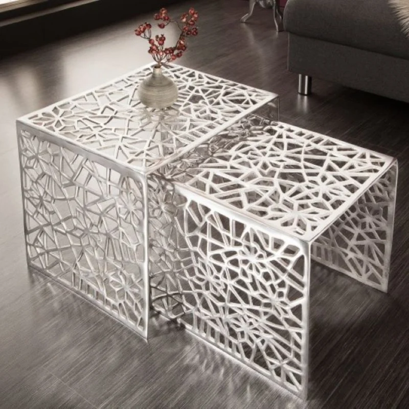 Design Couchtisch 2er Set RIAS Aluminium ca.49cm silber