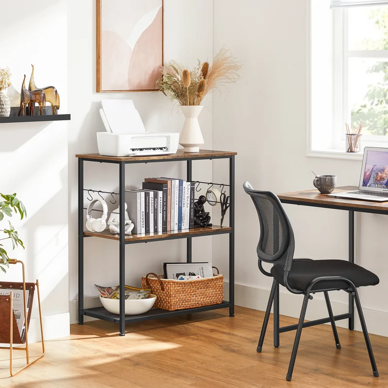 Bakers Rack, Kitchen Island Storage Shelf, Microwave Oven Stand, Metal Frame, Industrial, Rustic Brown and Black