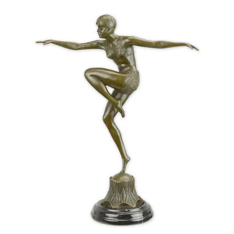 Casa Padrino Luxus Art Deco Bronzefigur Tänzerin Con Brio Bronze / Schwarz 14,1 x 34,9 x H. 45,2 cm - Bronze Skulptur mit Marmorsockel - Tänzerin Deko Figur - Art Deco Deko