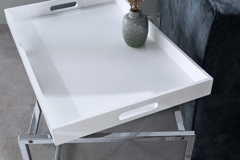 Lounge 3er Couchtisch-Set MENTO weiss abnehmbare Tabletts 75cm Chrom