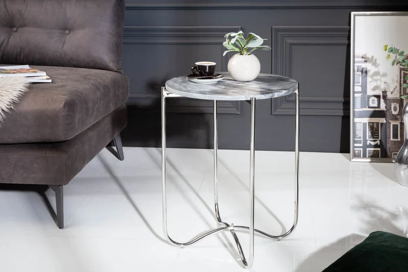 Moderner Beistelltisch MAMO abnehmbare Marmor-Platte ca.D43cm