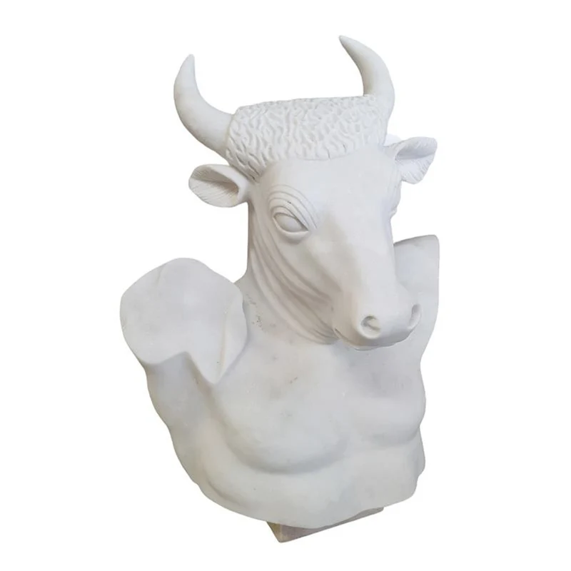 Casa Padrino Luxus Marmor Skulptur Büste Minotaurus Weiß - Handgefertigte Marmorbüste - Deko Skulptur