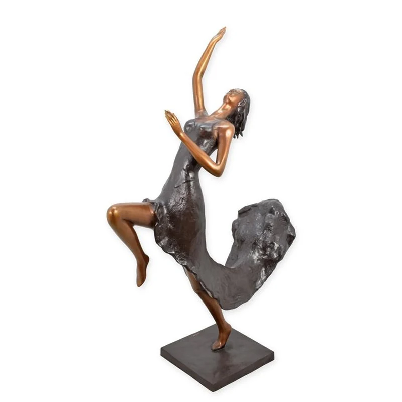 Casa Padrino Luxus Bronzefigur Tänzerin im fliegenden Kleid Bronze / Gold / Braun 43 x 94 x H. 133 cm - Große Bronze Skulptur - Barock & Art Deco Deko