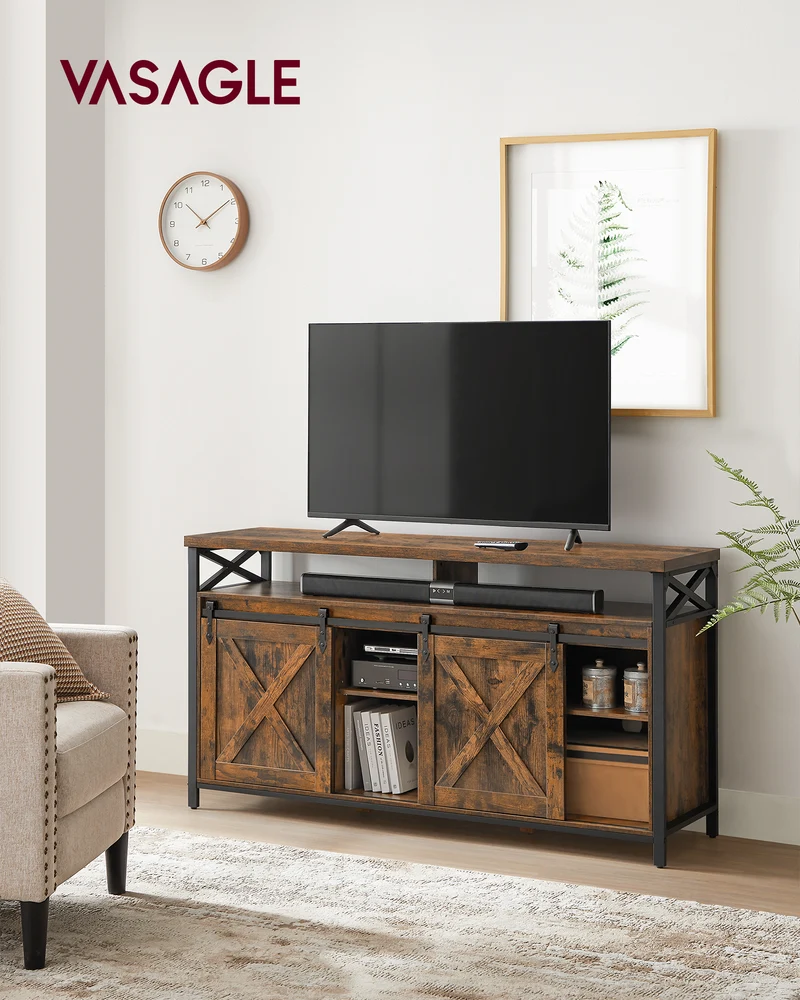 TV Stand for 65 Inch TV Entertainment Center TV Table and Console TV Cabinet with Adjustable Shelves, Industrial Design, Rustic Brown and Black