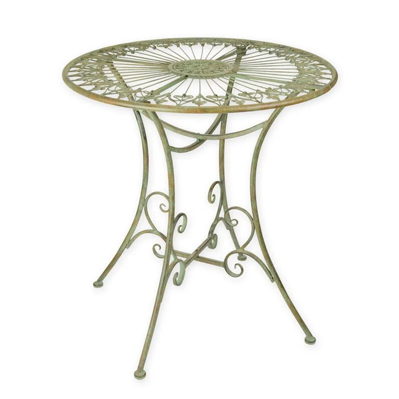Casa Padrino Jugendstil Gartentisch Rund Verwittert Grün H. 73 cm - Runder Bistro Tisch aus Eisen - Gartenmöbel im Jugendstil