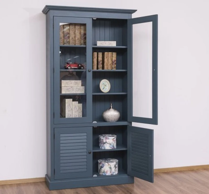 Casa Padrino Vitrine im Landhausstil mit 2 Glastüren, 110 x 39 x 210 cm