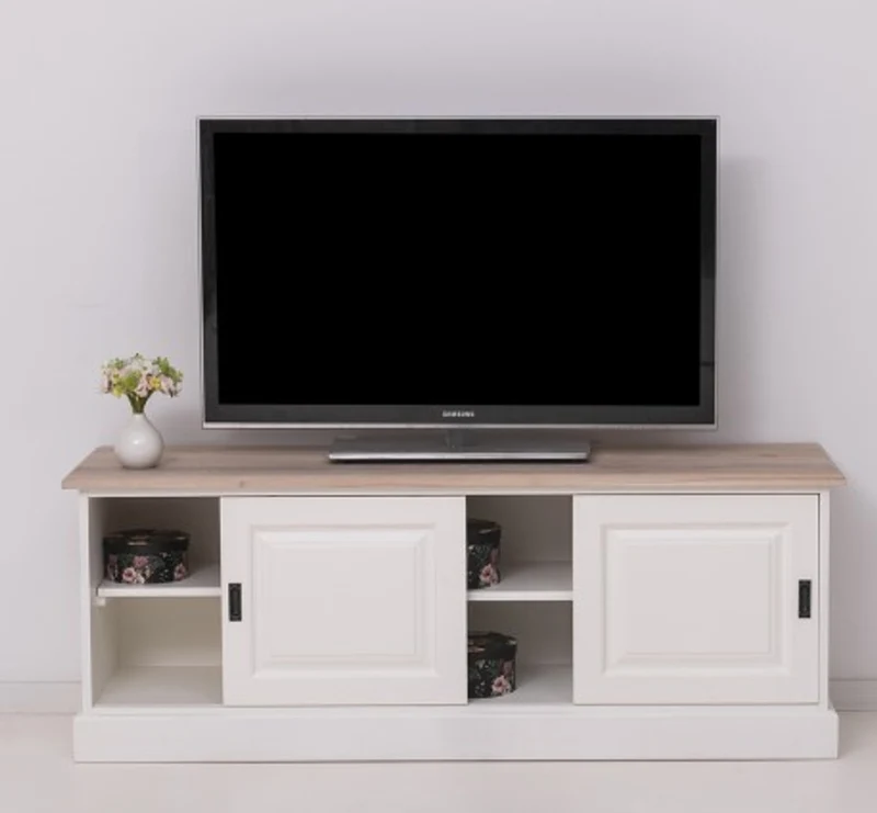 Casa Padrino TV Schrank im Landhausstil mit 2 Schiebetüren und Eichenholzplatte, 160 x 46 x 60 cm