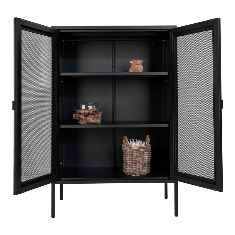 Modernes Highboard SYDNEY 120x80cm schwarz Metall Gittertür