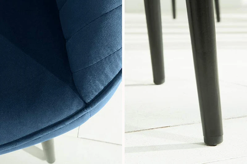 Eleganter Stuhl MILAN Samt blau Ziersteppung Armlehnen