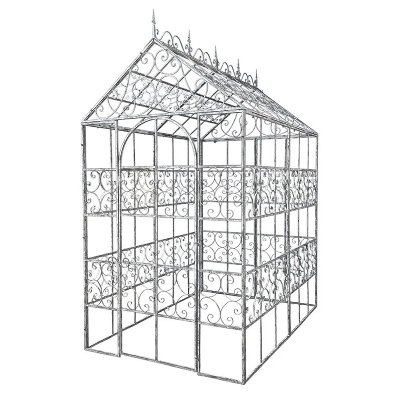 Casa Padrino Luxus Eisen Gewächshaus Silber 160 x 244 x H. 296 cm - Handgefertigter Gartenpavillon - Luxus Gartenmöbel