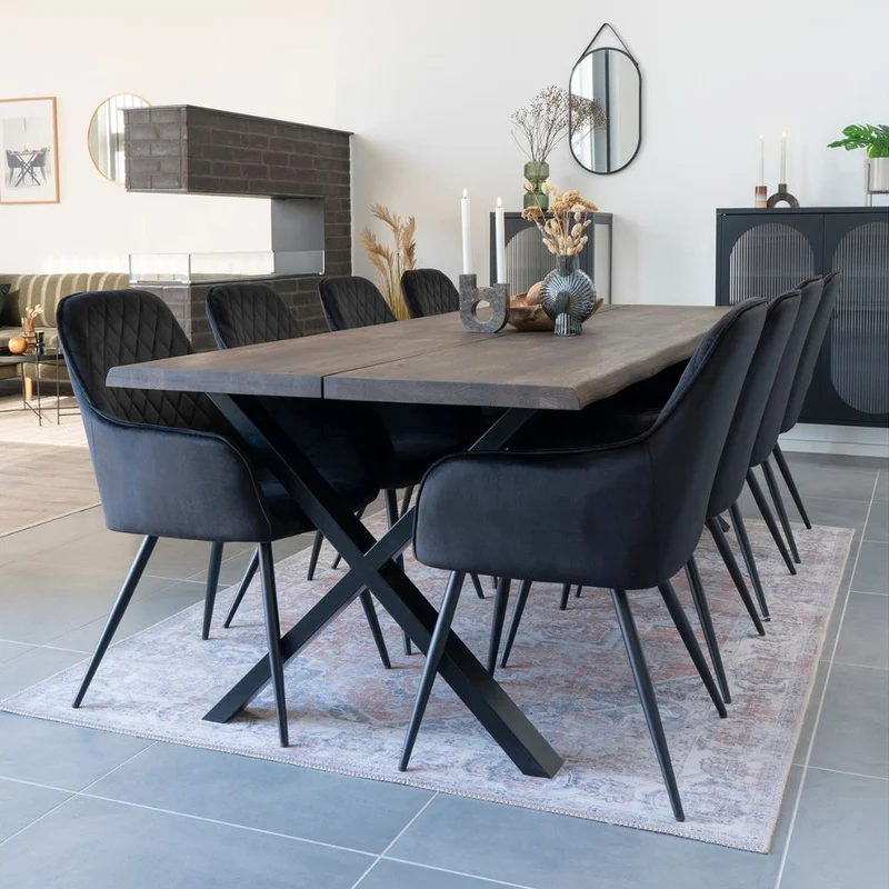 2er Set - Eleganter Stuhl BORA schwarz Samt