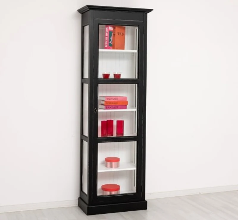 Casa Padrino Vitrine im Landhausstil mit 1 Glastür, 75 x 40 x 220 cm