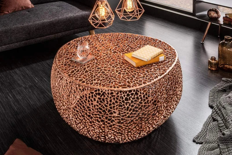 Extravaganter Couchtisch RIXOS ca.80cm Metall kupfer Handarbeit