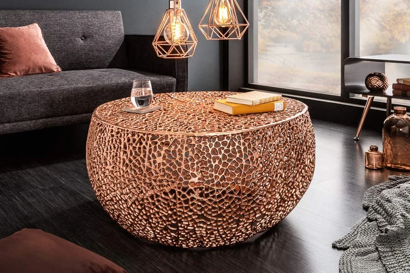 Extravaganter Couchtisch RIXOS ca.80cm Metall kupfer Handarbeit