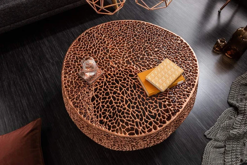 Extravaganter Couchtisch RIXOS ca.80cm Metall kupfer Handarbeit