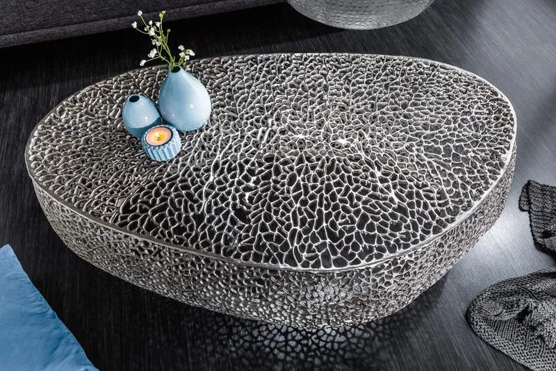 Extravaganter Couchtisch RIXOS ca.120cm Metall silber Handarbeit