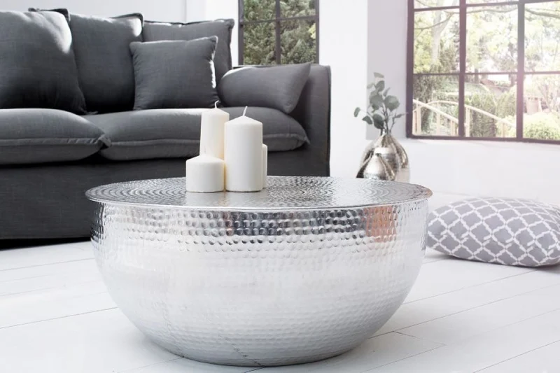 Design Couchtisch MARTELLO No.1 Aluminium 60cm silber Hammerschlag