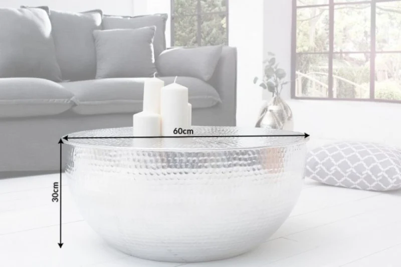 Design Couchtisch MARTELLO No.1 Aluminium 60cm silber Hammerschlag