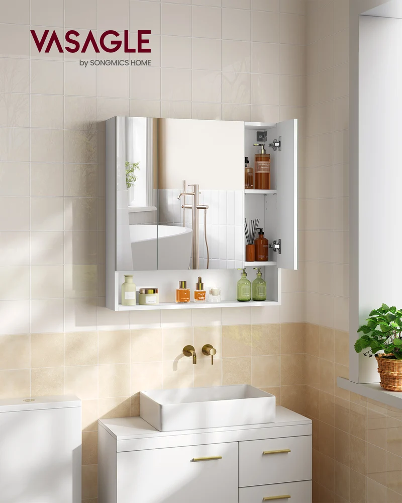 Medicine Cabinet Mirror, Bathroom Mirror with Storage, Bathroom Mirror Cabinet, Wall Mirror Cabinet, Open Compartment, Adjustable Shelves
