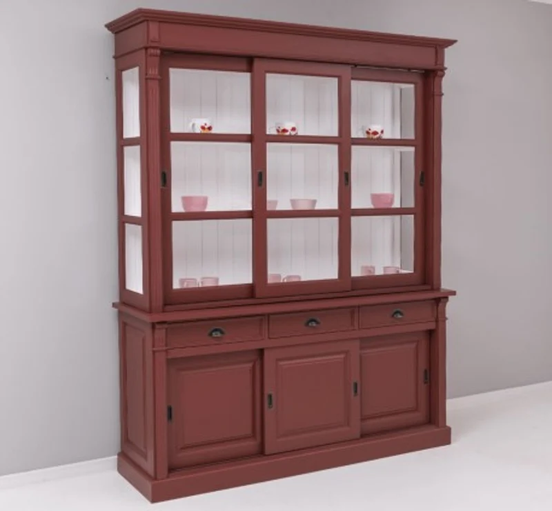 Casa Padrino Vitrine im Landhausstil mit 6 Schiebetüren, 3 Schubladen und Aufsatz, 180 x 51 x 220 cm
