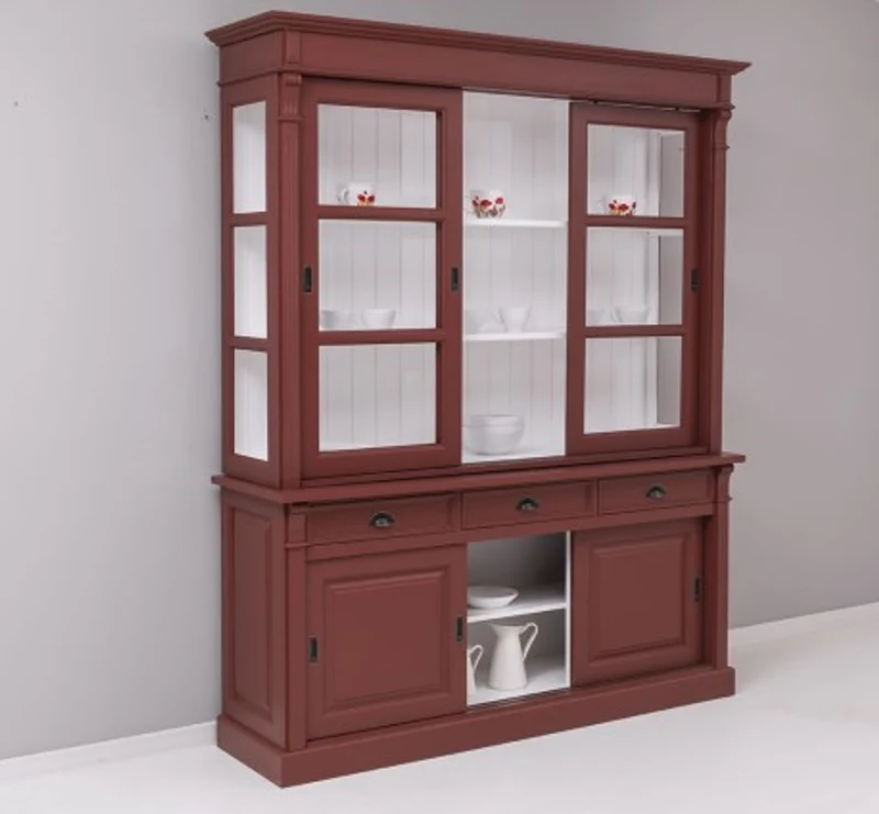 Casa Padrino Vitrine im Landhausstil mit 6 Schiebetüren, 3 Schubladen und Aufsatz, 180 x 51 x 220 cm