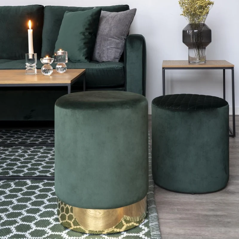 Eleganter Hocker CHANTAL 43cm grün Samt