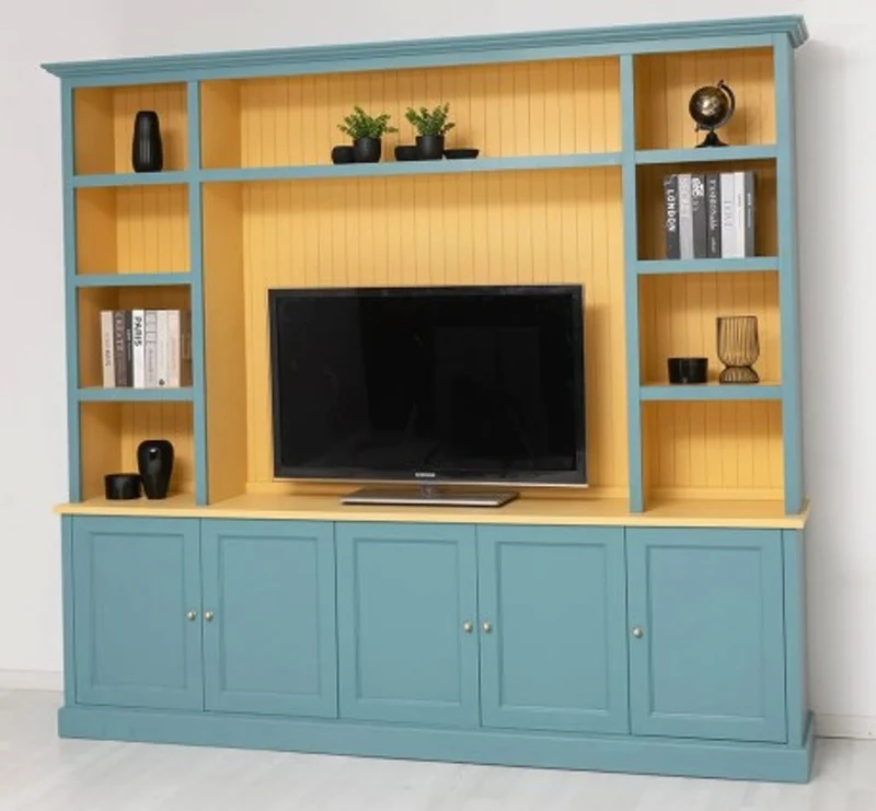 Casa Padrino TV Schrank im Landhausstil Senf mit Aufsatz, 254 x 46 x 228 cm