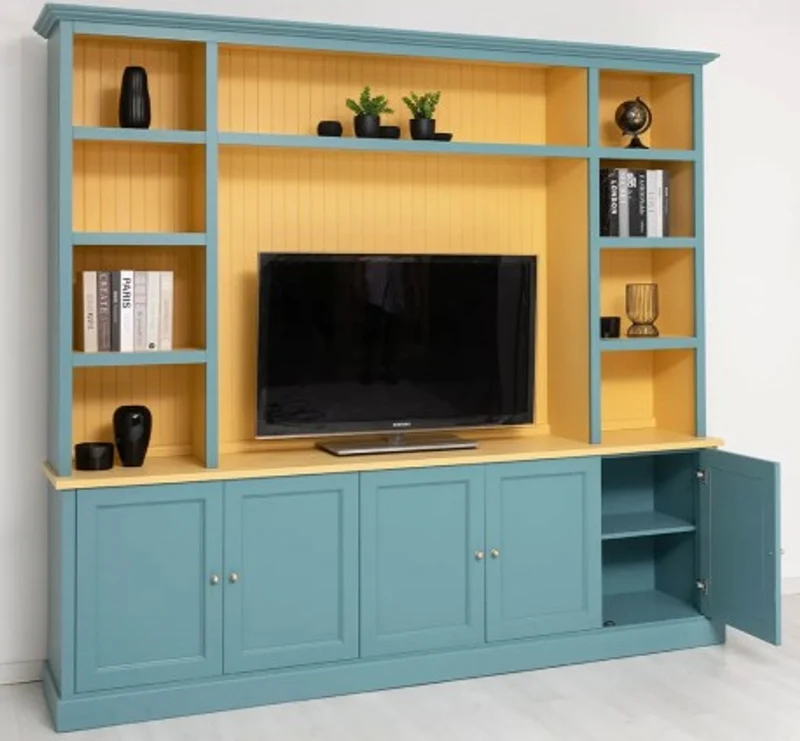 Casa Padrino TV Schrank im Landhausstil Senf mit Aufsatz, 254 x 46 x 228 cm