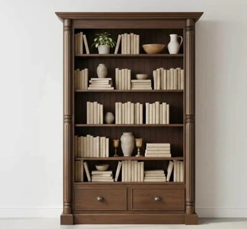 Casa Padrino Bücherregal im Landhausstil mit 2 Schubladen, 140 x 38 x 200 cm