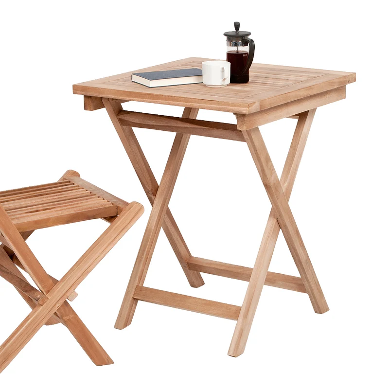 Klappbarer Teak Esstisch KURSI 60x60cm Natural Balkontisch