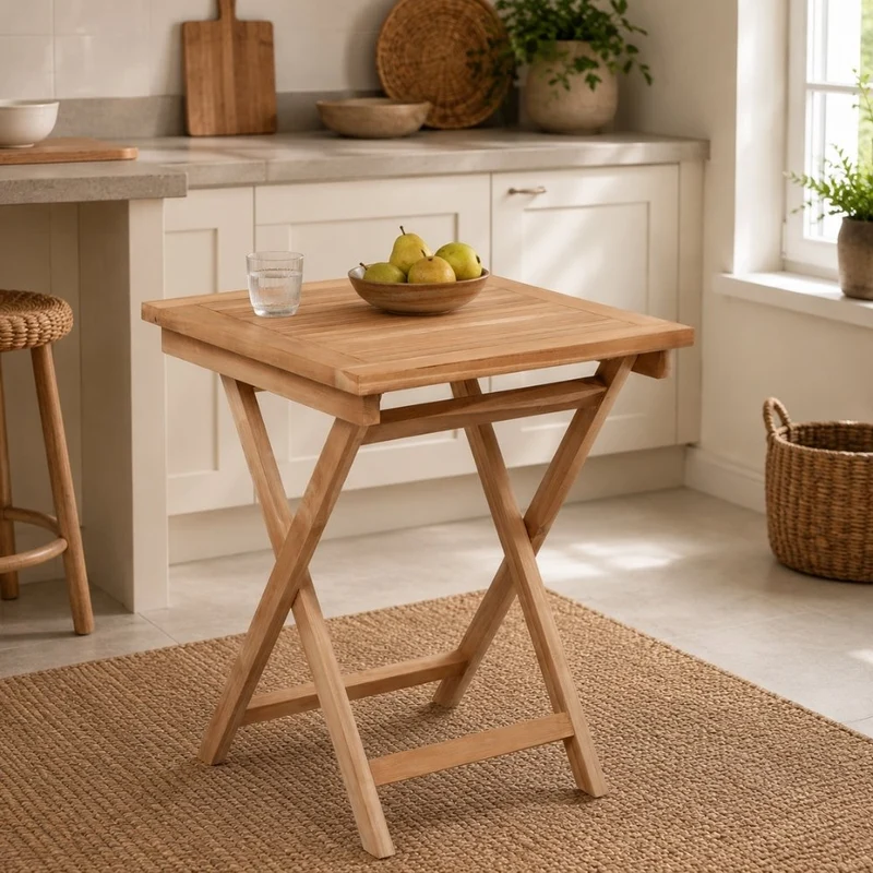 Klappbarer Teak Esstisch KURSI 60x60cm Natural Balkontisch