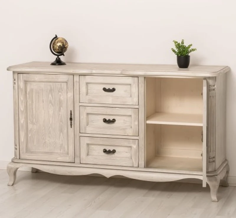 Casa Padrino Kommode im Landhausstil Silberfrost mit 2 Türen und 3 Schubladen, 158 x 48 x 89 cm