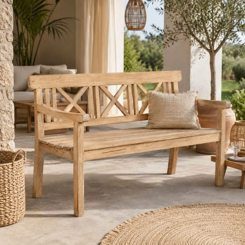 Massivholz 3-Sitzer Gartenbank DRAHMA Antik-Natural 150cm