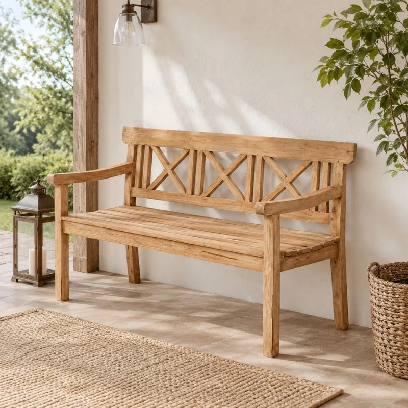 Massivholz 3-Sitzer Gartenbank DRAHMA Antik-Natural 150cm