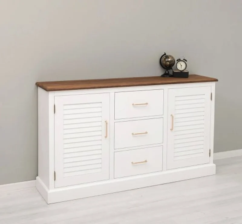 Casa Padrino Sideboard im Landhausstil mit 2 Türen, 3 Schubladen und Eichenholzplatte, 158 x 37 x 90 cm