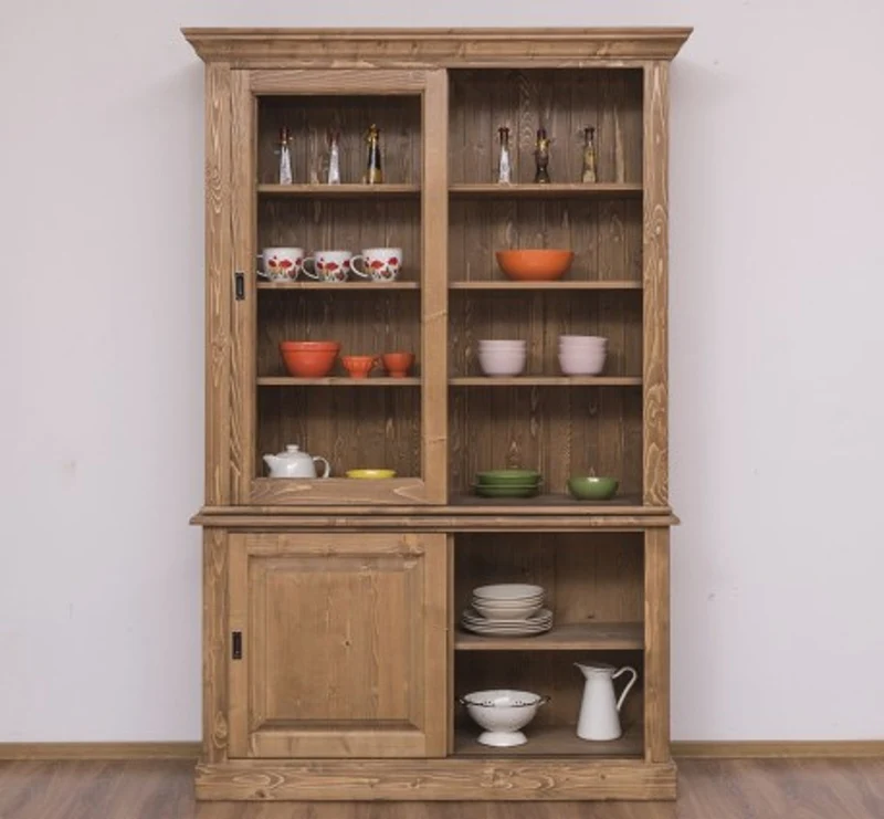 Casa Padrino Vitrine im Landhausstil mit 2 Schiebetüren, 141 x 48 x 212 cm