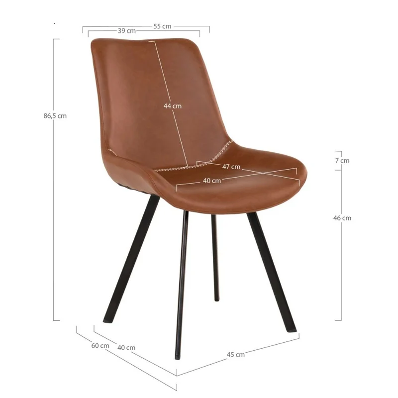 Retro-Design CHICAGO Stuhl (2er Set) braun mit schwarzen Beinen