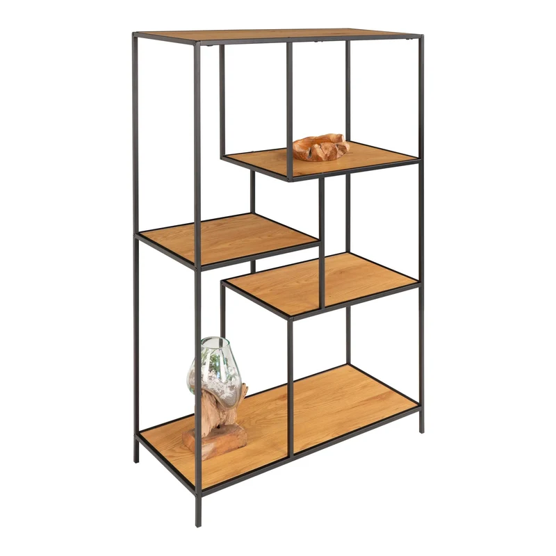 Modernes Regal LEVEN schwarz + Eichelook ca.36x80x120 cm Retro-Design
