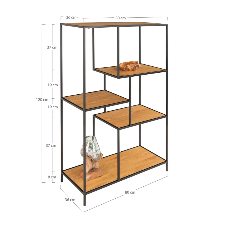Modernes Regal LEVEN schwarz + Eichelook ca.36x80x120 cm Retro-Design
