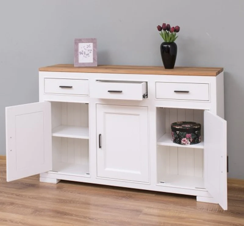 Casa Padrino Sideboard im Landhausstil mit 3 Türen, 3 Schubladen und Eichenholzplatte, 140 x 35 x 90 cm