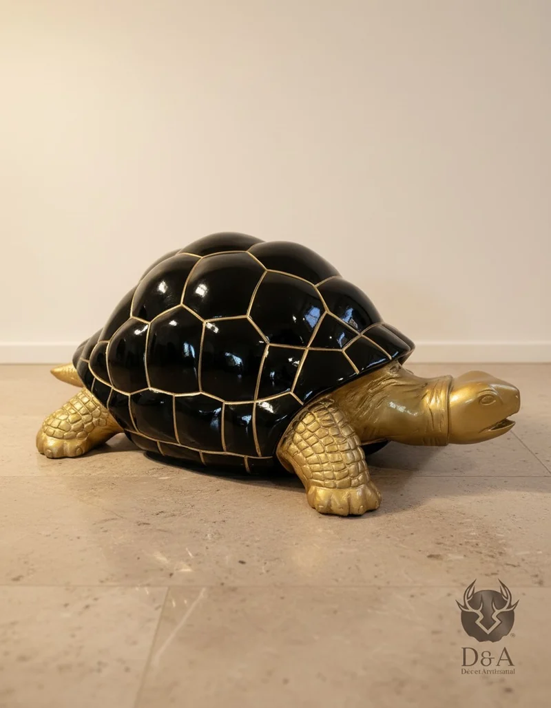Casa Padrino Luxus Deko Skulptur Reptil Schildkröte Gold H. 44 cm - Deko Skulptur - Deko Figur - Tierfigur - Gartendeko