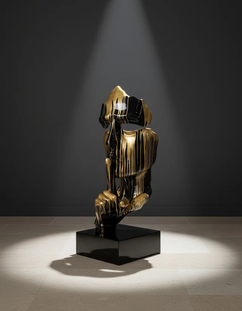 Casa Padrino Luxus Deko Skulptur Statue Gold Silberne Trash Gesichtsmaske H. 170 cm - Riesige Gartenskulptur - Lebensgroße Skulptur - XXL Deko Skulptur - XXL Deko Figur