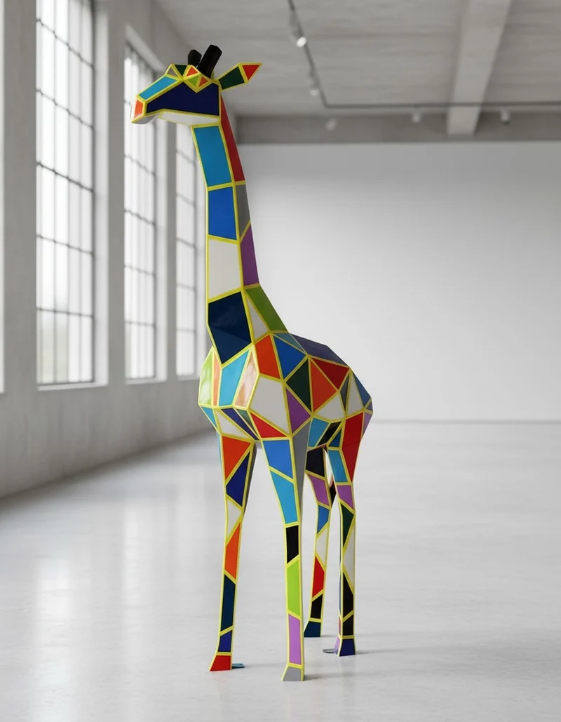 Casa Padrino Luxus Deko Skulptur Giraffe Harlekin Facettierte H. 200 cm - Riesige Gartenskulptur - Lebensgroße Skulptur - XXL Deko Skulptur - XXL Deko Figur