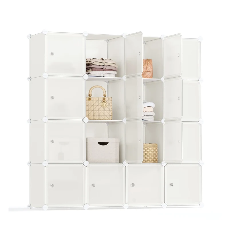 Estantería Modular Cubos Plástico con Puertas para Zapatillas Ropa Libros