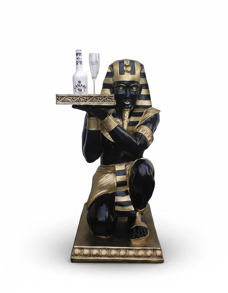 Casa Padrino Luxus Deko Skulptur Statue Pharao Einem Tablett H. 90 cm - Deko Skulptur - Deko Figur - Tierfigur - Gartendeko