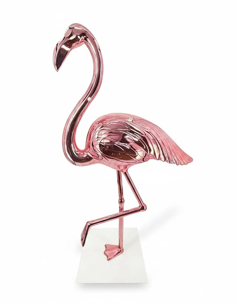 Casa Padrino Luxus Deko Skulptur Vogel Chrome Flamingo H. 155 cm - Riesige Gartenskulptur - Lebensgroße Skulptur - XXL Deko Skulptur - XXL Deko Figur
