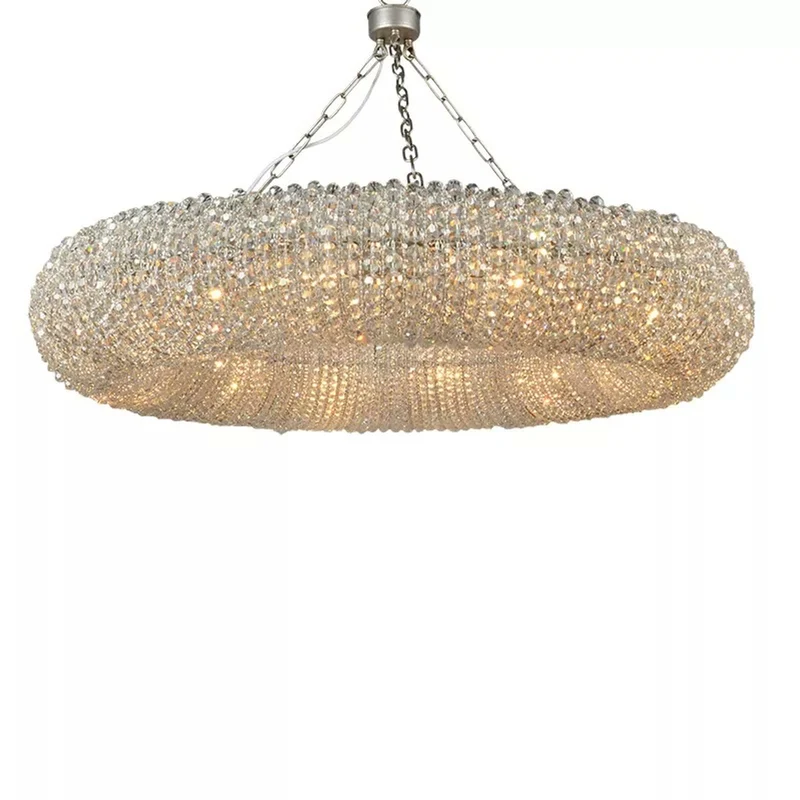 Casa Padrino Luxus Hängeleuchte Silber Ø 100 x H. 65 cm - Runde Kristallglas Pendelleuchte