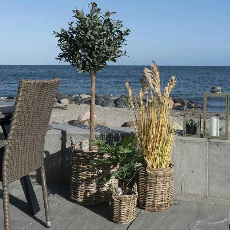 Natur Rattankorb BAKUL rund Grey 40cm Pflanzkorb Inlay Griffe